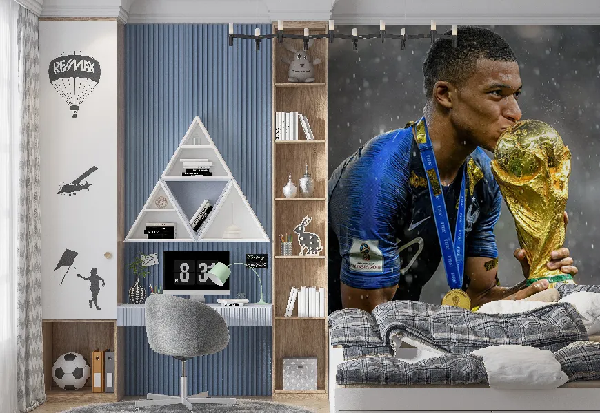 پوستر دیواری سه بعدی طرح امباپه و جام طلایی