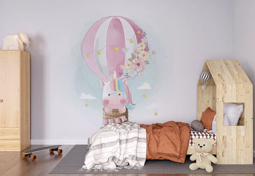 پوستر دیواری 3 بعدی اتاق نوزاد اسب تک شاخ و بالن