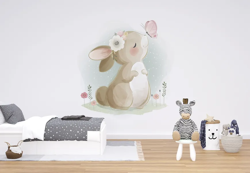 کاغذ دیواری 3 بعدی اتاق نوزاد طرح خرگوش و پروانه