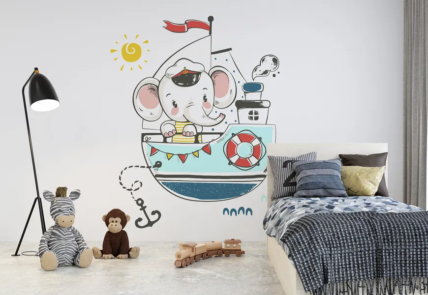 پوستر دیواری اتاق نوزاد طرح فیل ملوان روی کشتی