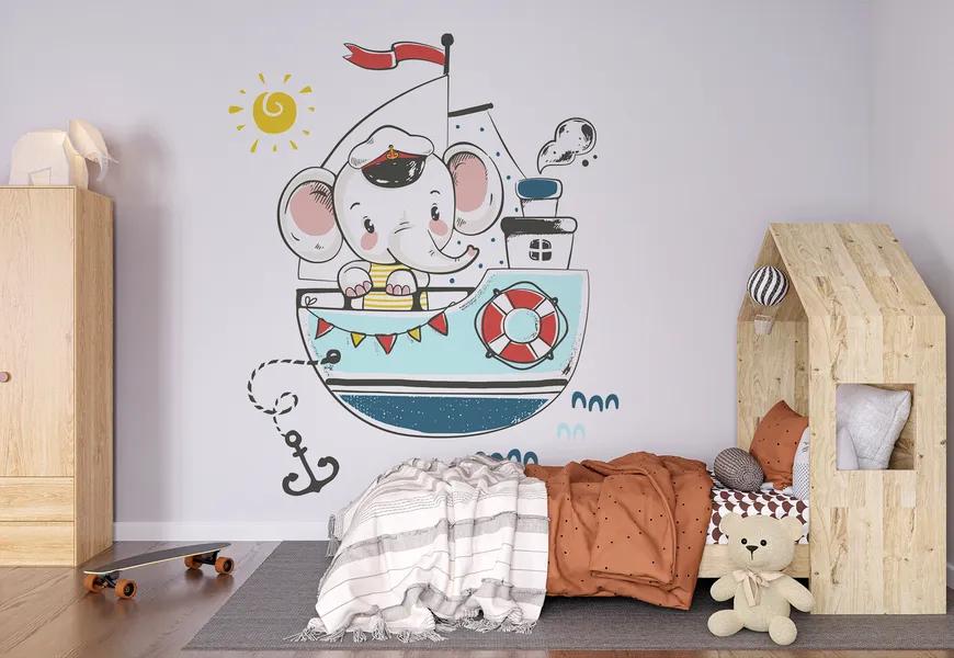 پوستر دیواری اتاق نوزاد طرح فیل ملوان روی کشتی
