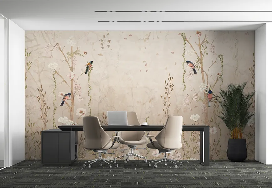 پوستر دیواری طرح پرندگان روی درختان استوایی