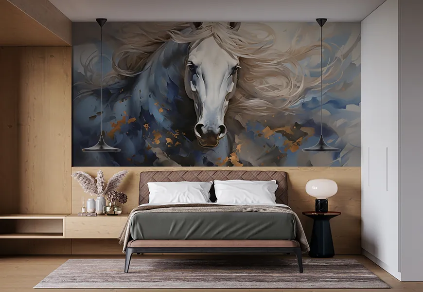 پوستر دیواری سه بعدی نقاشی آبرنگ طرح اسب